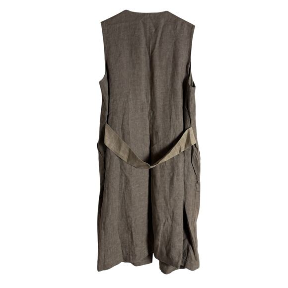 Eleventy Brown Linen Sleeveless Open Front Long Duster Trench Vest Size 10 - Picture 9 of 11